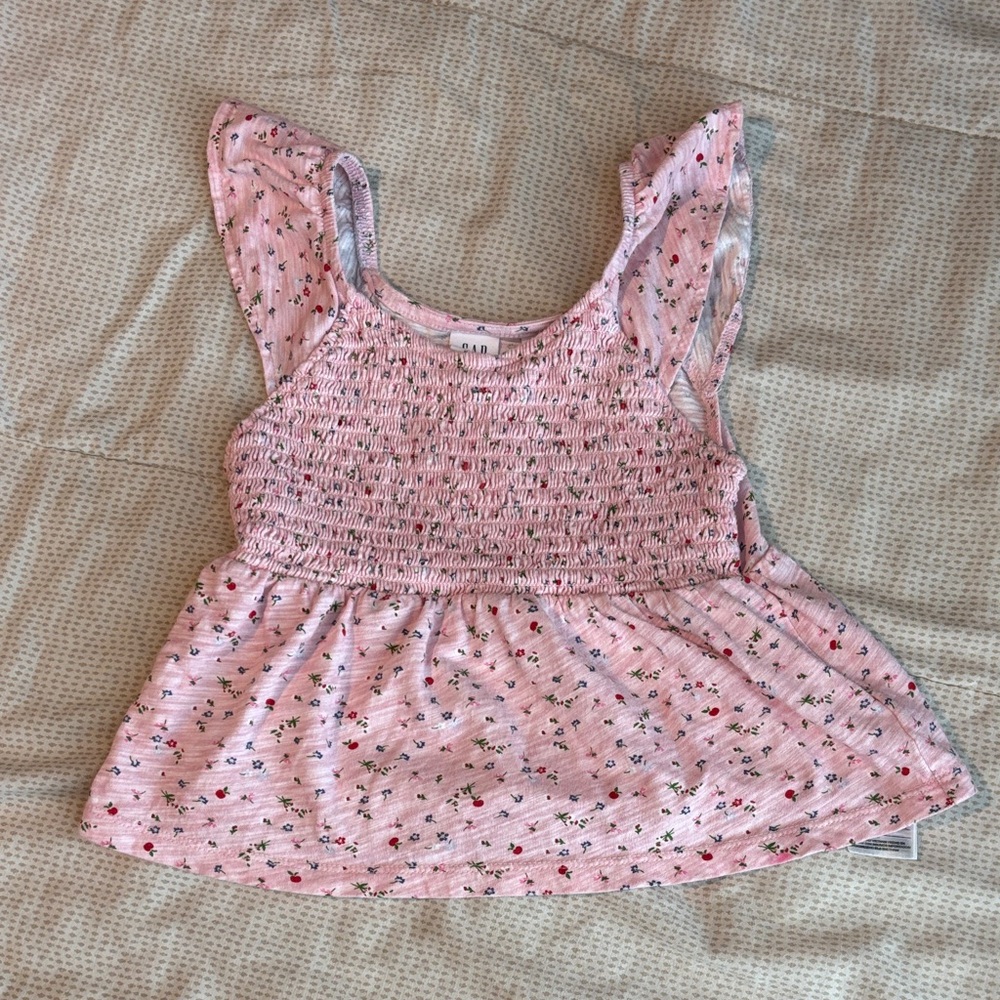 GAP Pink Floral Smocked Tank Top for Girls